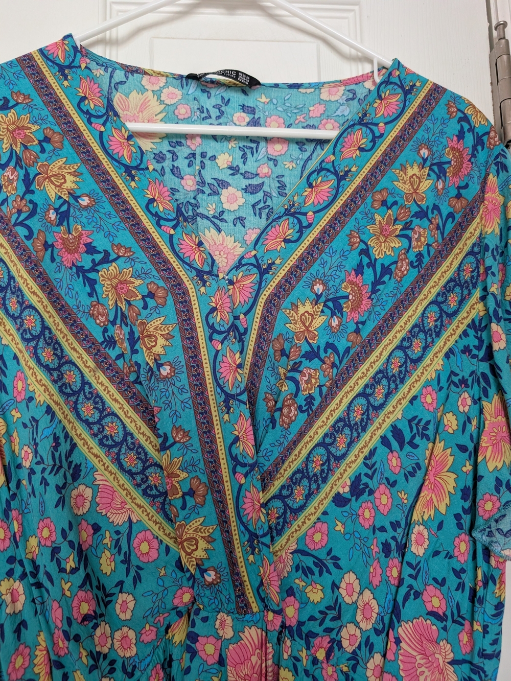Bloomchic Floral V-Neck Women’s Dress in Turquoise and Pink 22